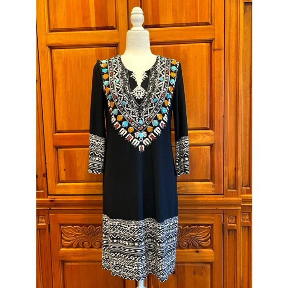 Chico's Aztec Print Dress w/beads - Multi Color - Size 1.0